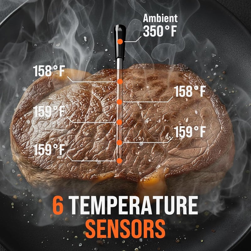 KAMDKI Upgraded Smart Bluetooth Wireless Meat Thermometer with Ultra-Thin Probe, 6 Sensors Accuracy Digital Food Thermometer 0.5S Instant Read, IP67 Waterproof for BBQ, Grill, Smoker, Oven, Air Fryer - Image 2